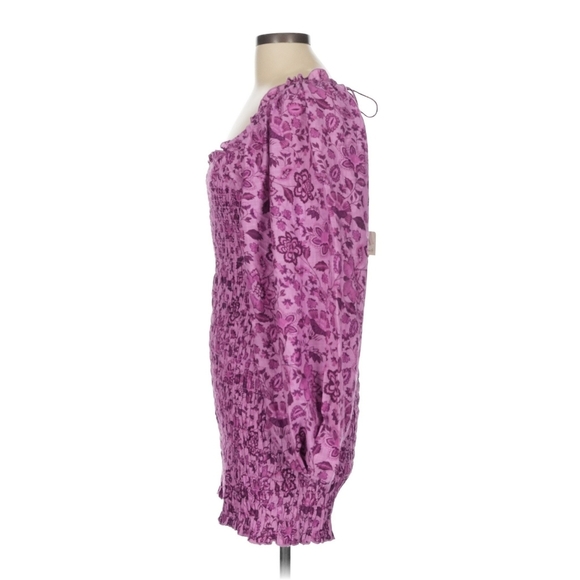 Free People Smock It To Me Mini Dress - Azalea Combo Purple Floral - Large - NWT - Picture 9 of 11